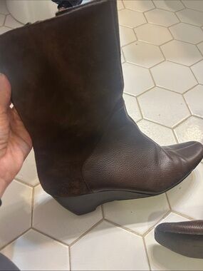 Women's Dark Brown Leather & Suede Wedge Ankle Boots